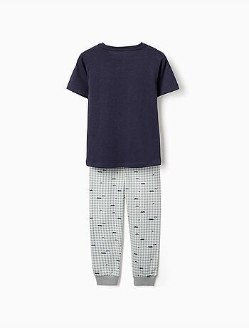 Pack van 2 katoenen pyjama's met korte mouwen met auto-opdruk