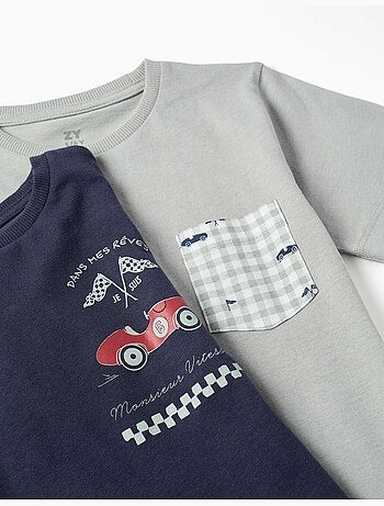 Pack van 2 katoenen pyjama's met korte mouwen met auto-opdruk