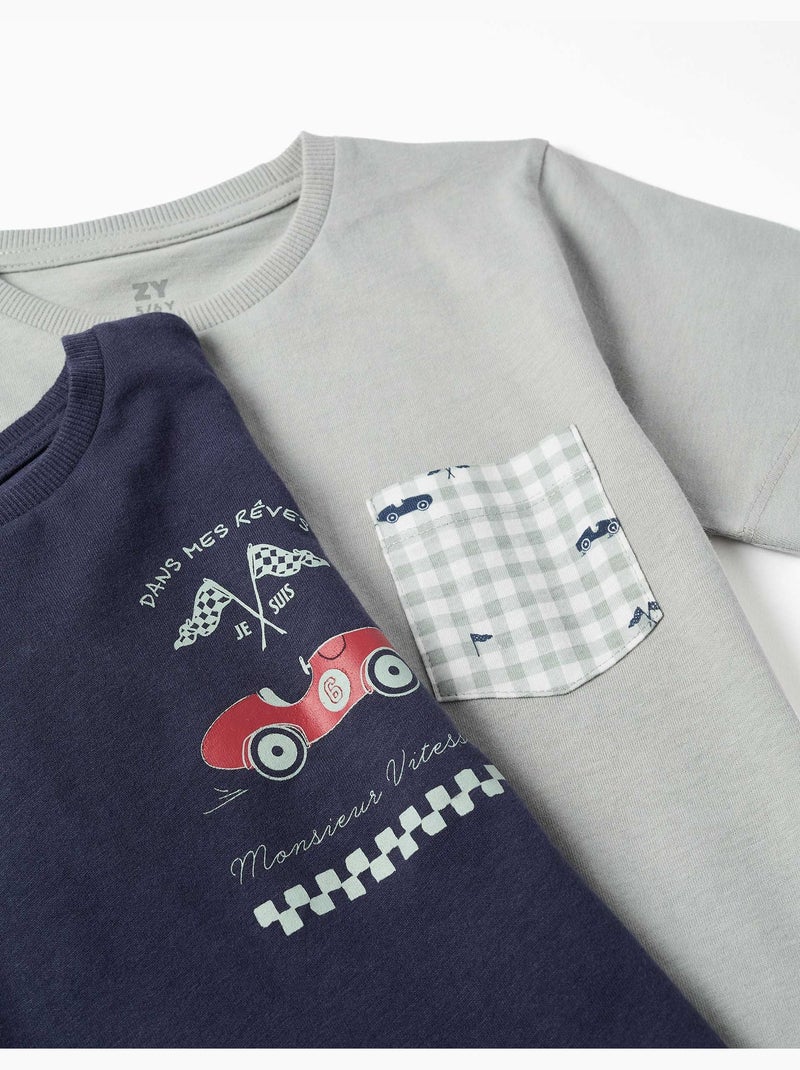 Pack van 2 katoenen pyjama's met korte mouwen met auto-opdruk Multicolor - Kiabi
