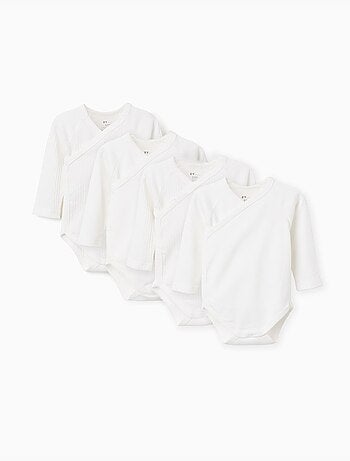 Pack van 4 overslag effen/geribbelde katoenen rompersen