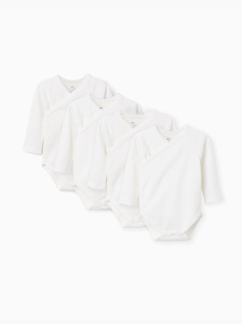 Pack van 4 overslag effen/geribbelde katoenen rompersen - Kiabi Pack van 4 overslag effen/geribbelde katoenen rompersen - Kiabi
