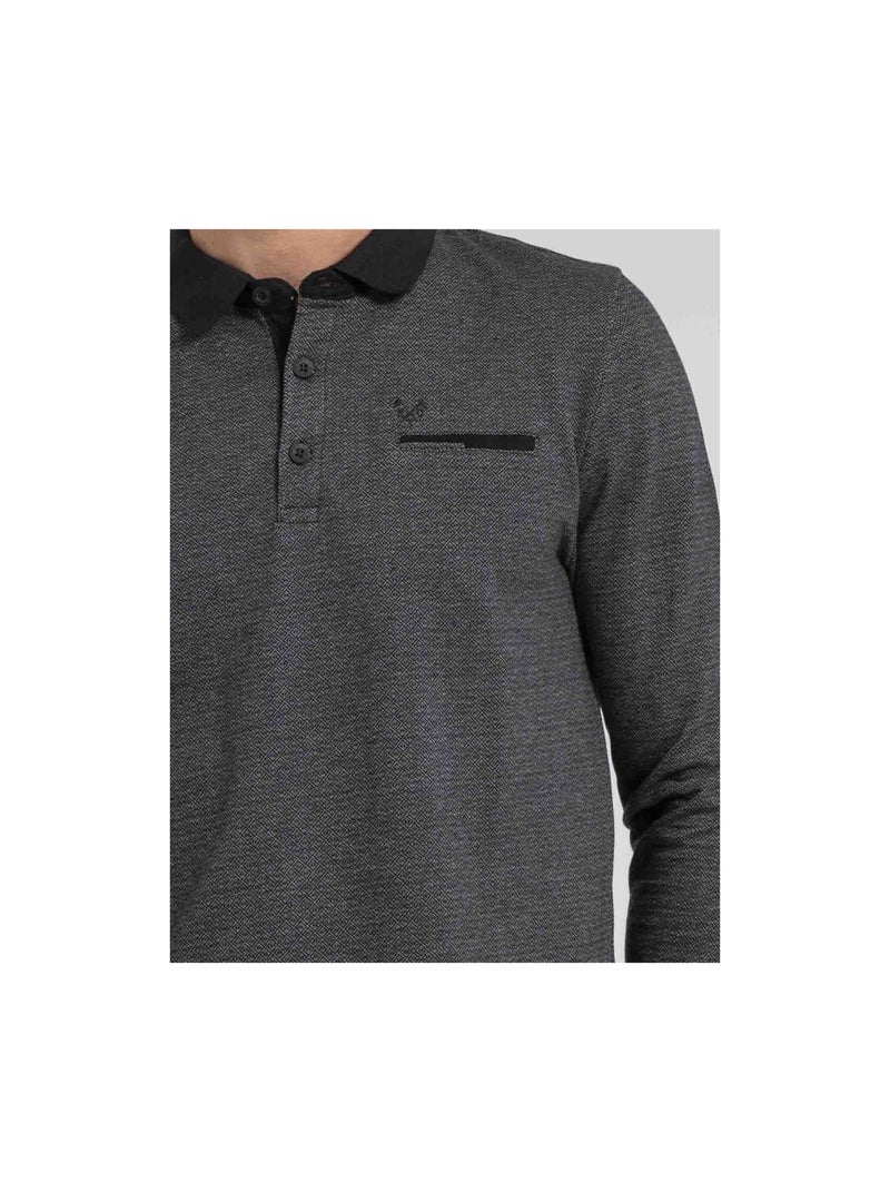Pagny poloshirt van puur katoen met lange mouwen Zwart - Kiabi