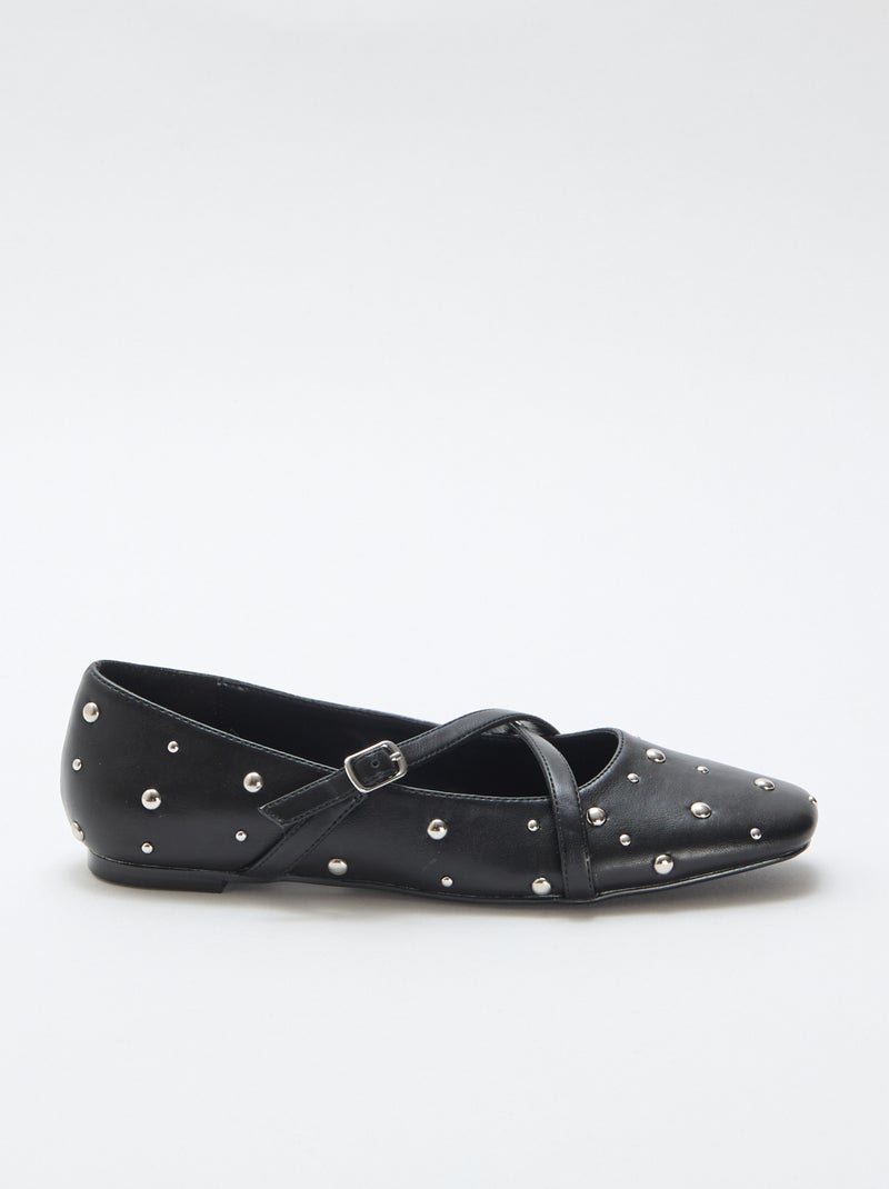 Paire de ballerines en verni avec clous argentés Noir - Kiabi