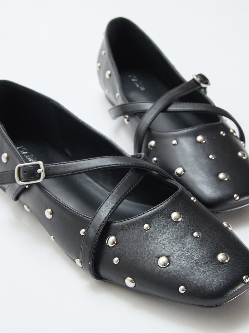 Paire de ballerines en verni avec clous argentés Noir - Kiabi