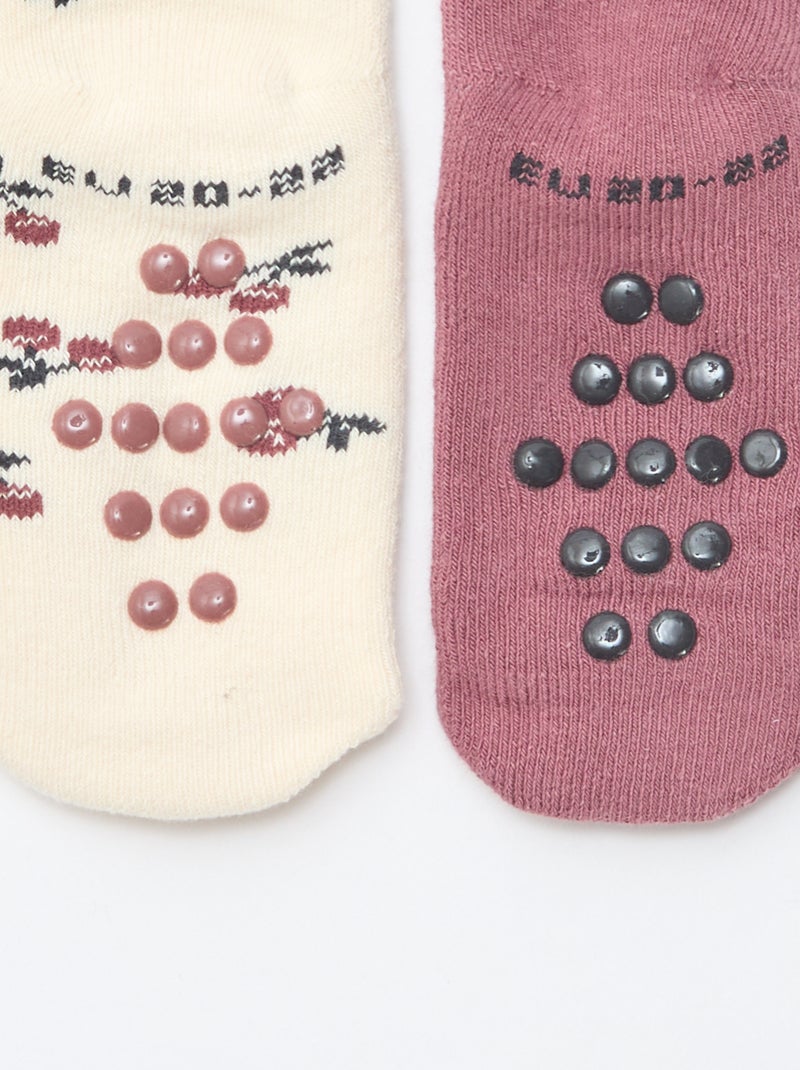 Paire de chaussettes fantaisie anti-dérapantes Beige - Kiabi