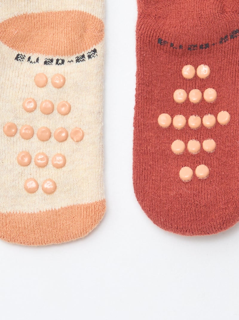 Paire de chaussettes fantaisie anti-dérapantes Marron - Kiabi