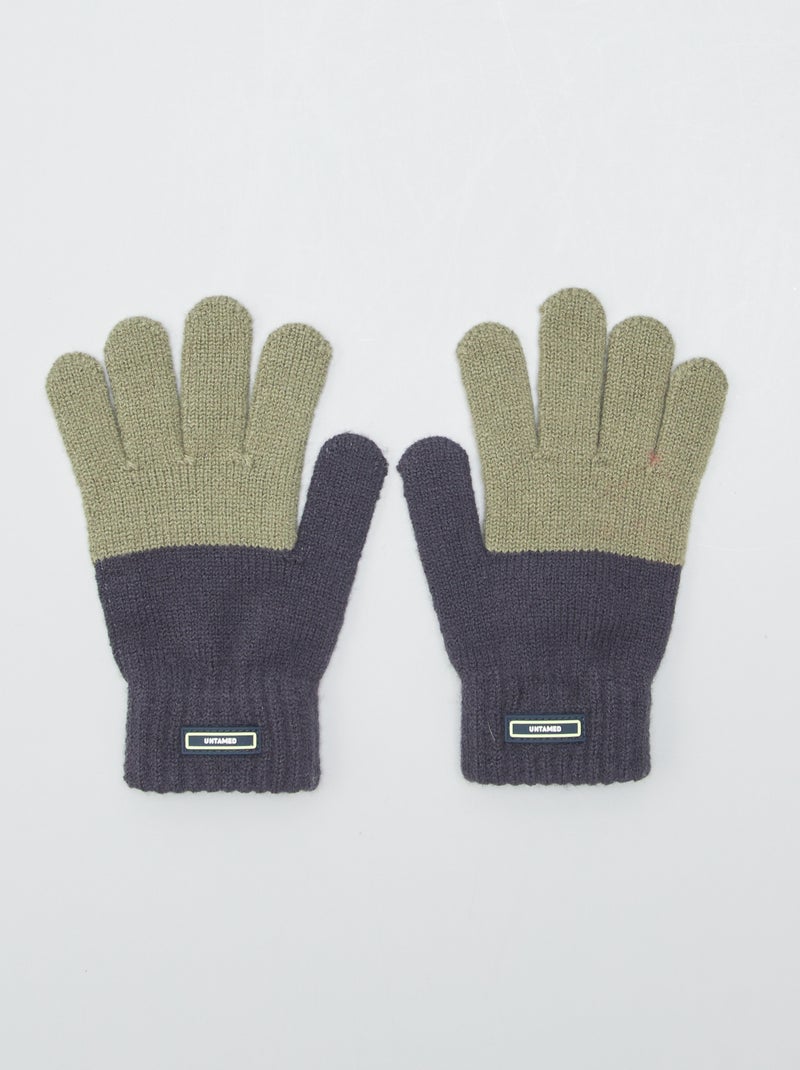 Paire de gants en maille Kaki/bleu - Kiabi