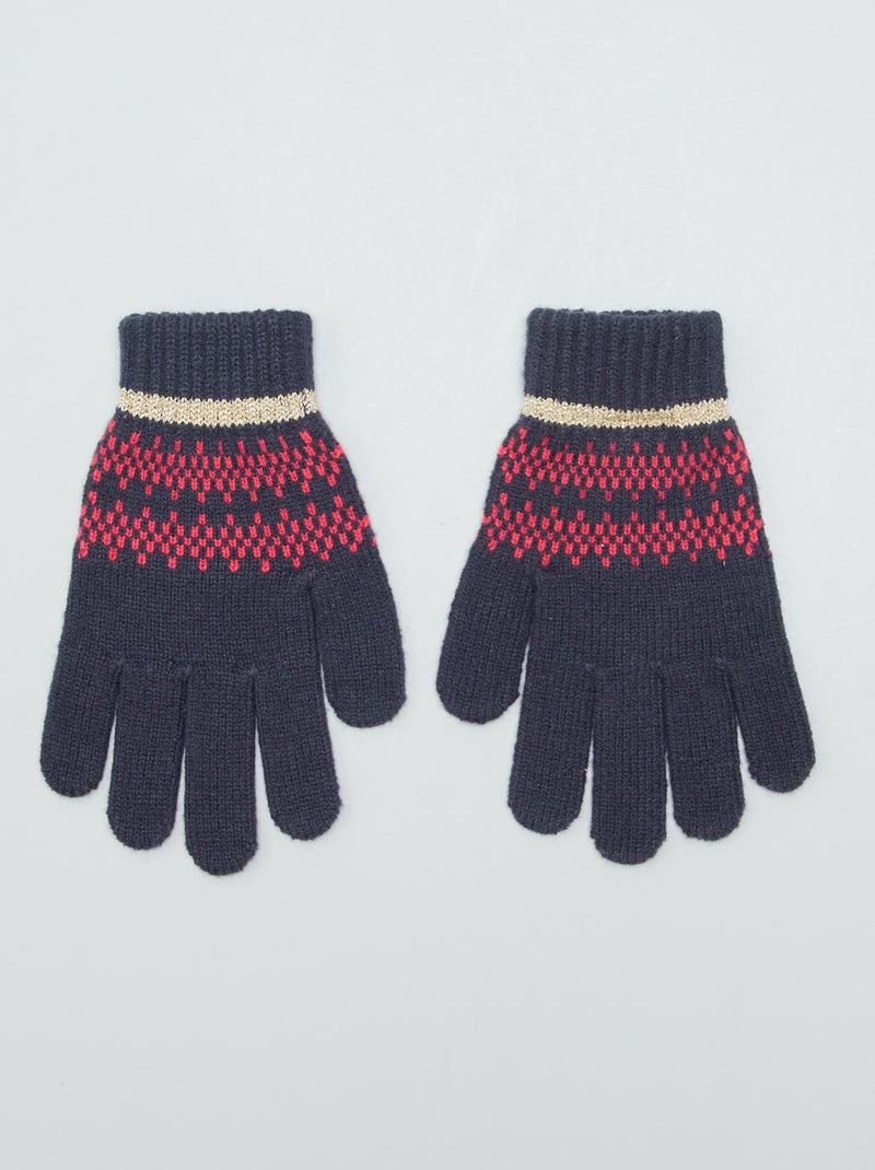 Paire de gants jacquard fantaisie Marine - Kiabi