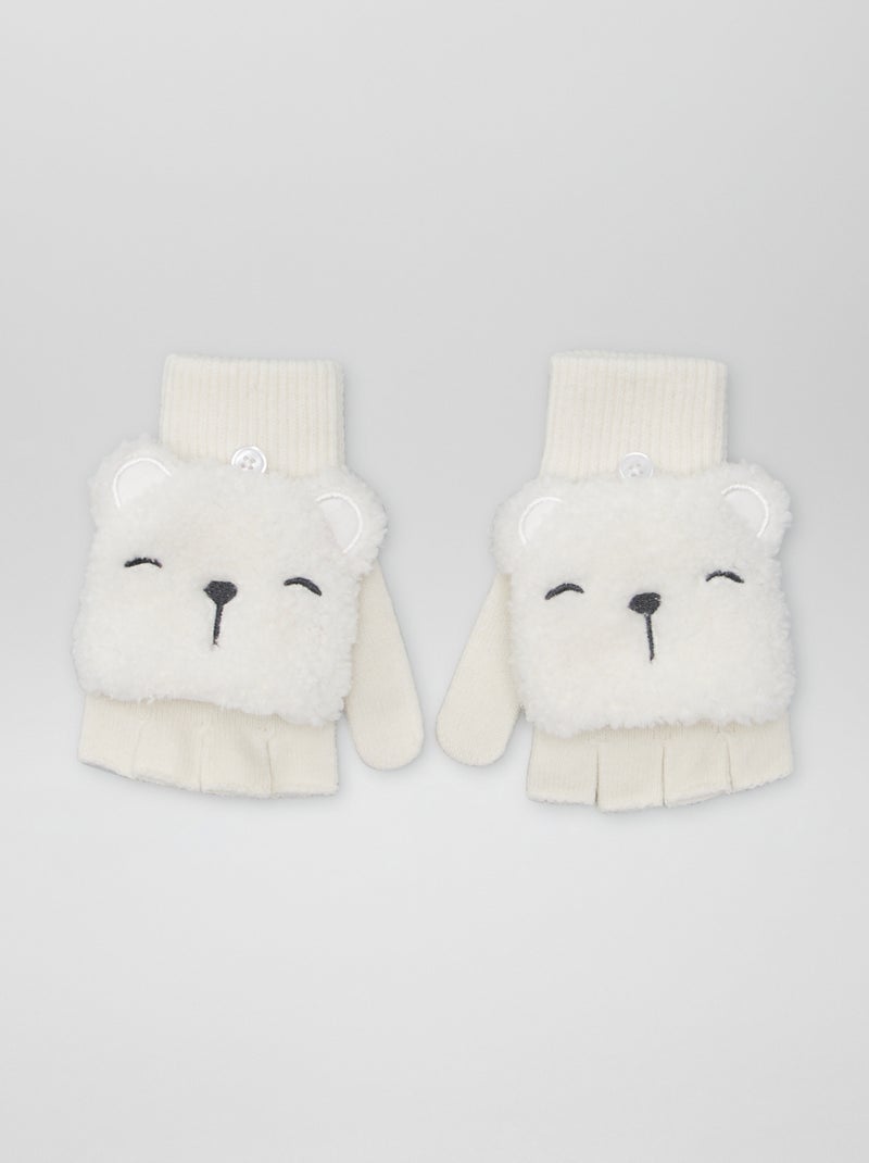 Paire de gants mitaines effet moutonné Blanc - Kiabi