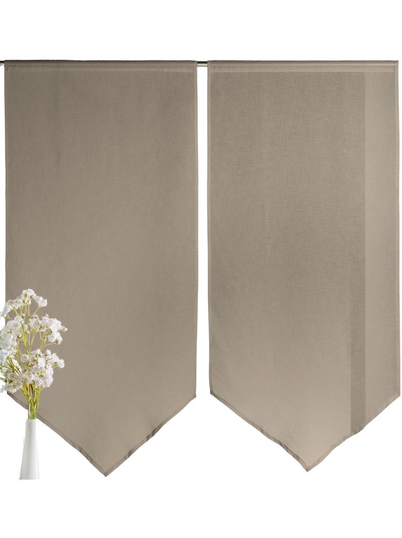 Paire de petits voilages bas en pointe Taupe - Kiabi