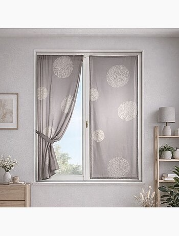 Paire de petits voilages taupe brodés ronds mêlés