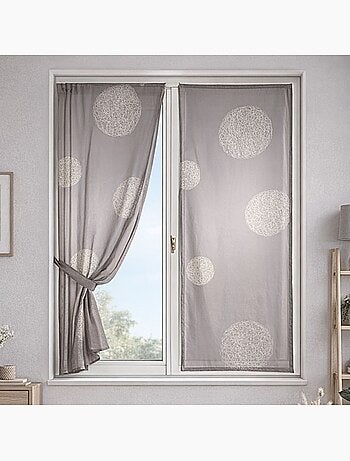 Paire de petits voilages taupe brodés ronds mêlés