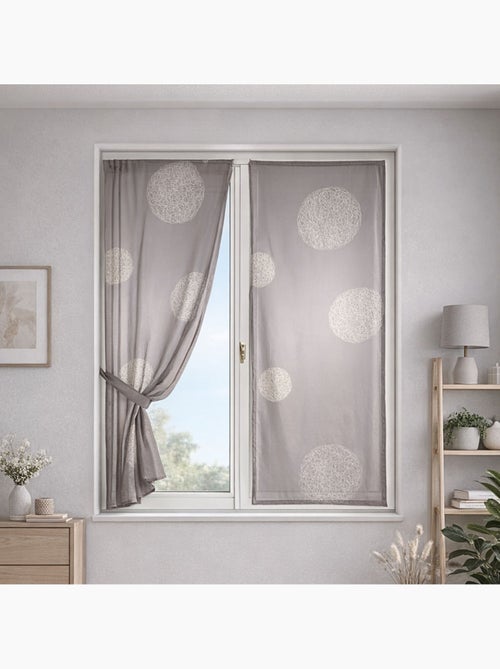 Paire de petits voilages taupe brodés ronds mêlés - Kiabi