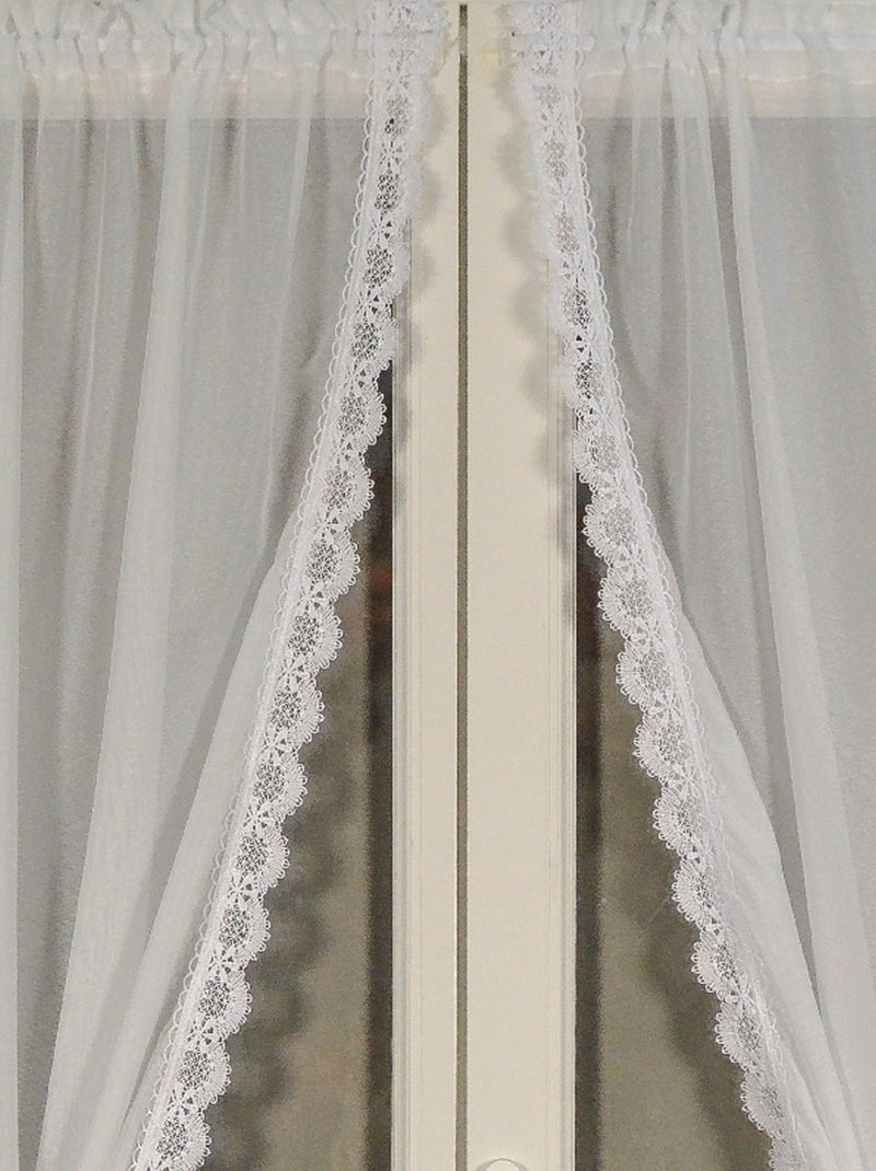 Paire de rideaux bonne femme à bord macramé Blanc - Kiabi
