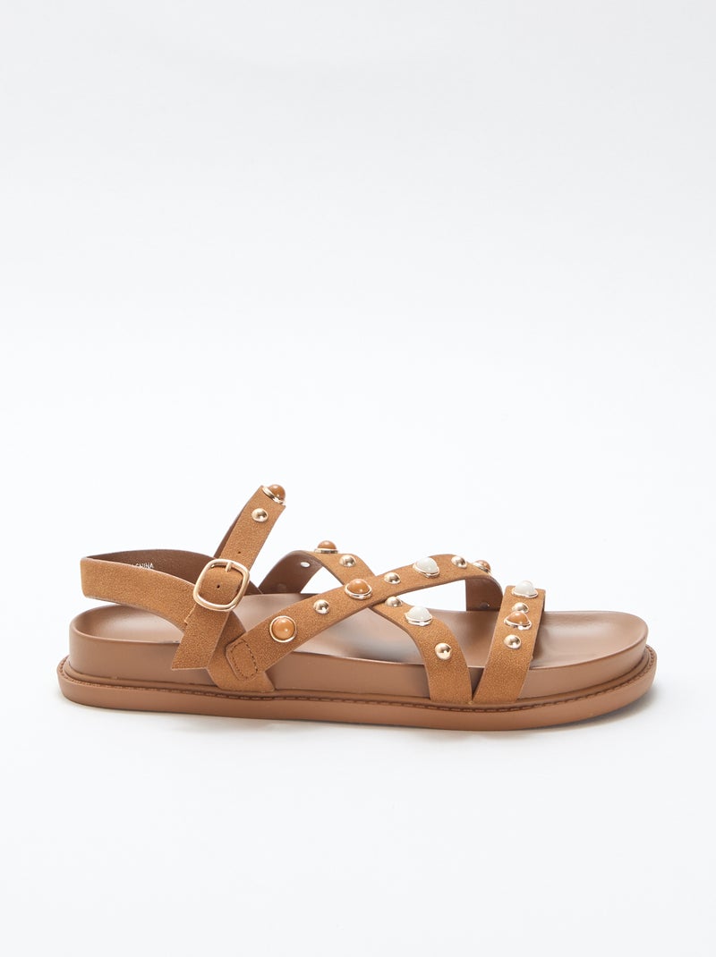 Paire de sandales à plateforme avec brides clous Marron - Kiabi