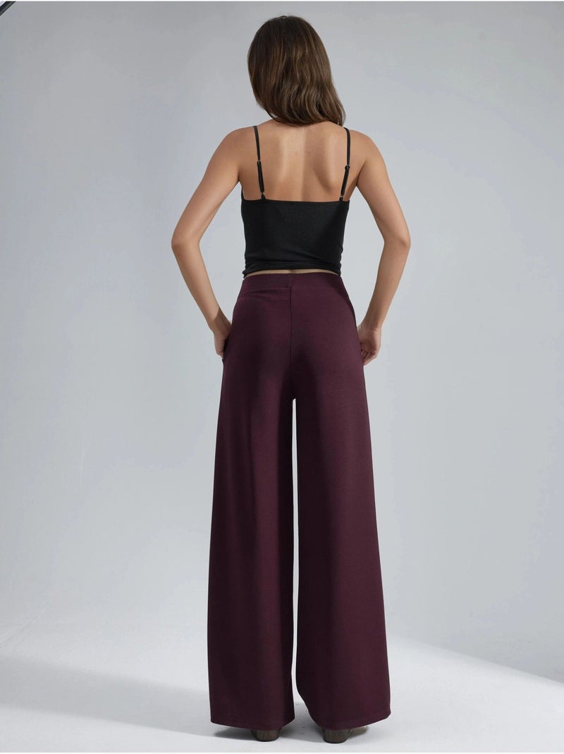 Palazzo-broek met elastische taille en plooien busem Bordeauxrood - Kiabi