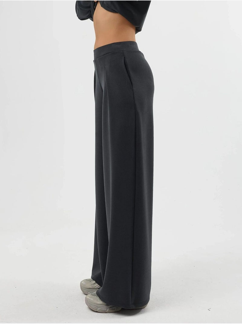 Palazzo-broek met elastische taille en plooien busem Grijs Zwart - Kiabi