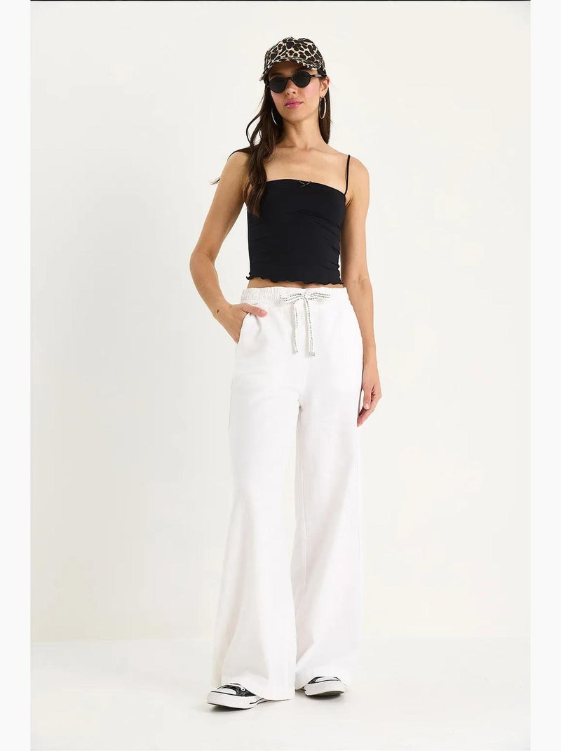 Palazzo-broek met elastische taille lucci Wit - Kiabi