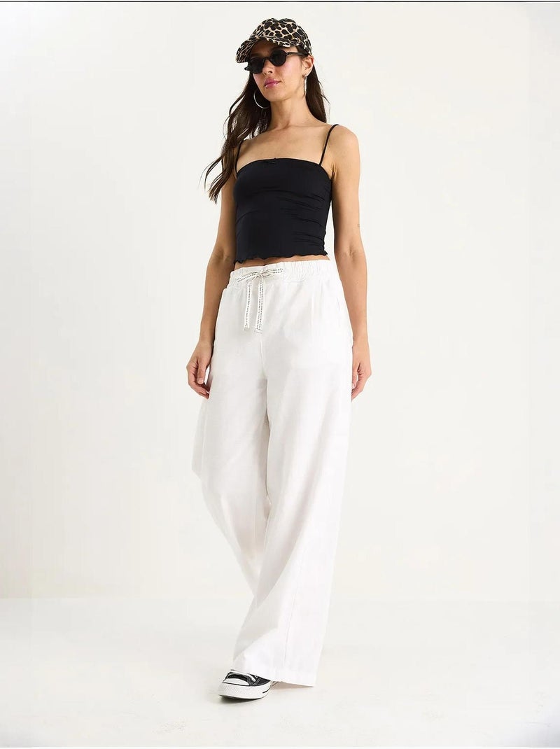 Palazzo-broek met elastische taille lucci Wit - Kiabi