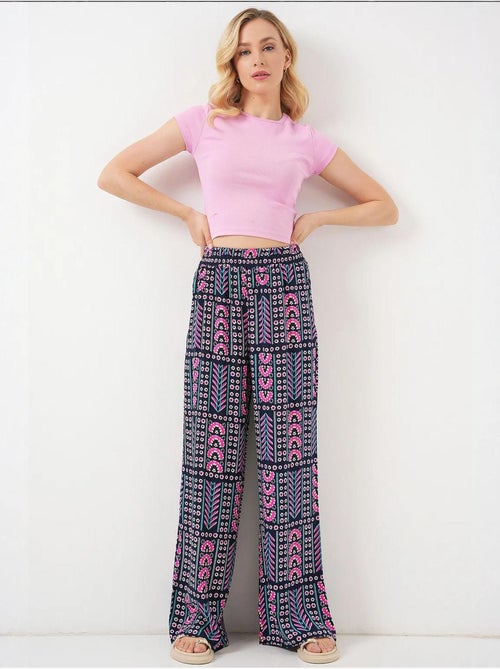 Palazzo-broek met hoge taille en geometrische strepen bdart - Kiabi Palazzo-broek met hoge taille en geometrische strepen bdart - Kiabi