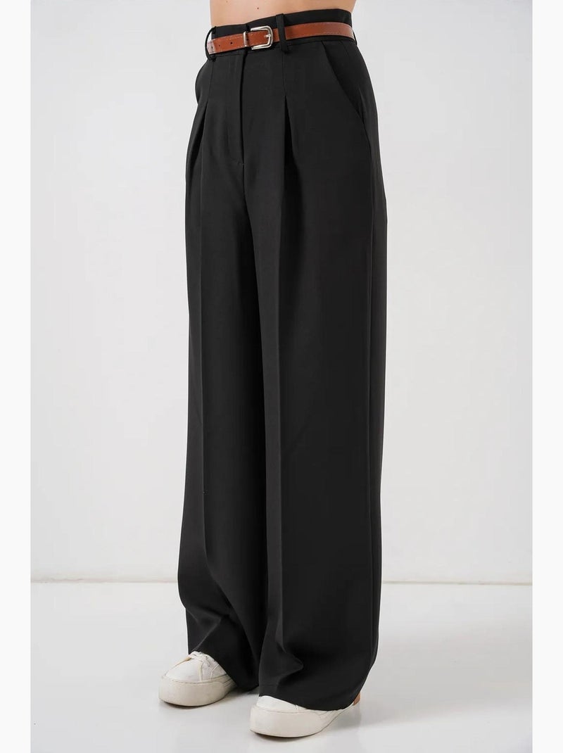 Palazzo-broek met hoge taille en plooien bdart Zwart - Kiabi