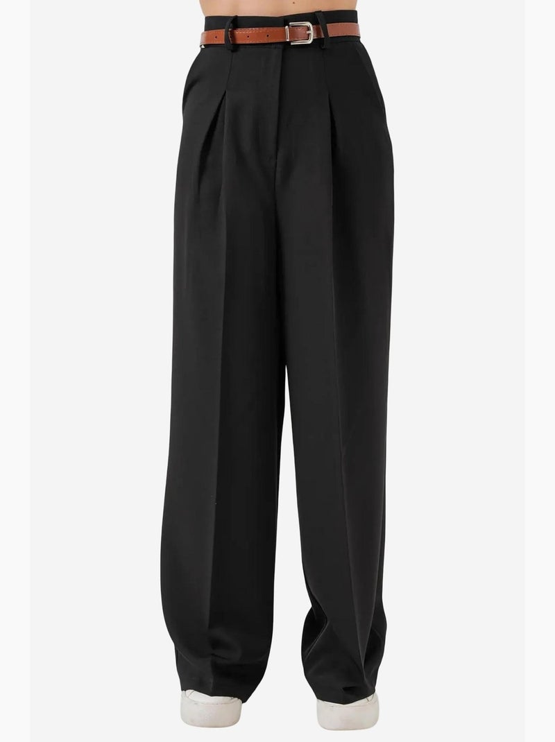 Palazzo-broek met hoge taille en plooien bdart Zwart - Kiabi