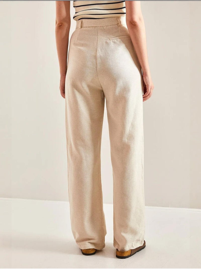 Palazzo-broek met hoge taille en plooien lucci Zand - Kiabi