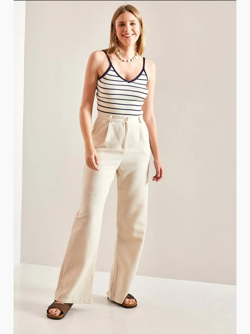 Palazzo-broek met hoge taille en plooien lucci Zand - Kiabi