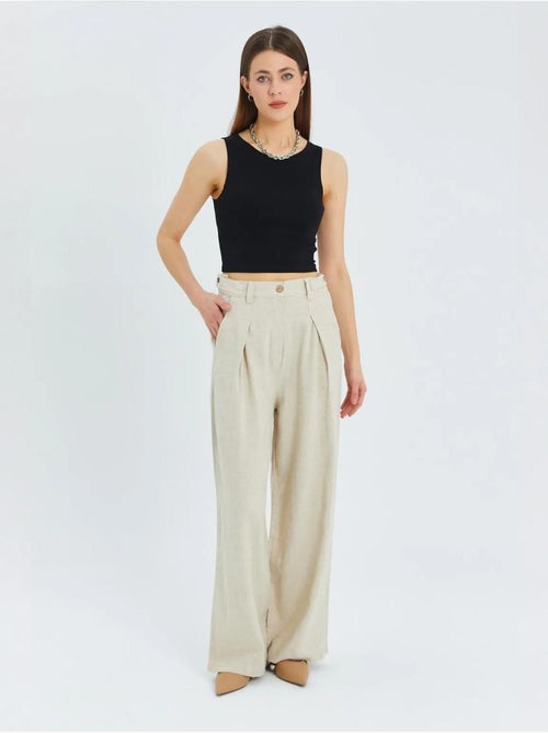Palazzo-broek met hoge taille en plooien mixray - Kiabi Palazzo-broek met hoge taille en plooien mixray - Kiabi
