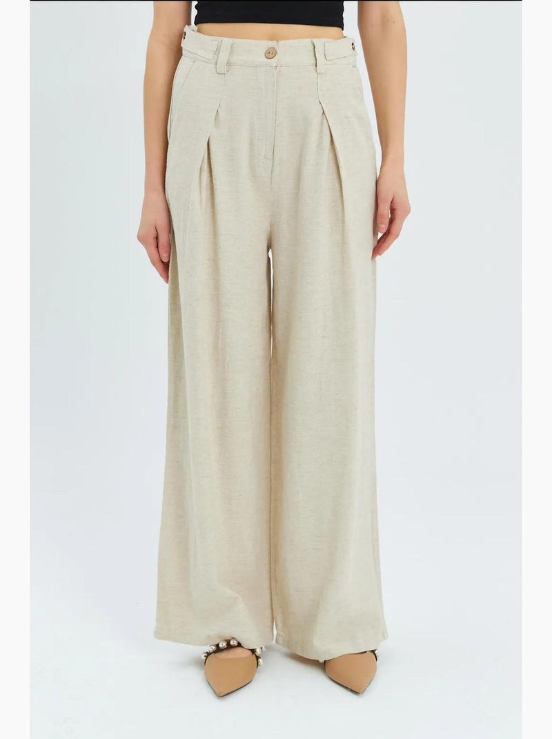 Palazzo-broek met hoge taille en plooien mixray Beige - Kiabi