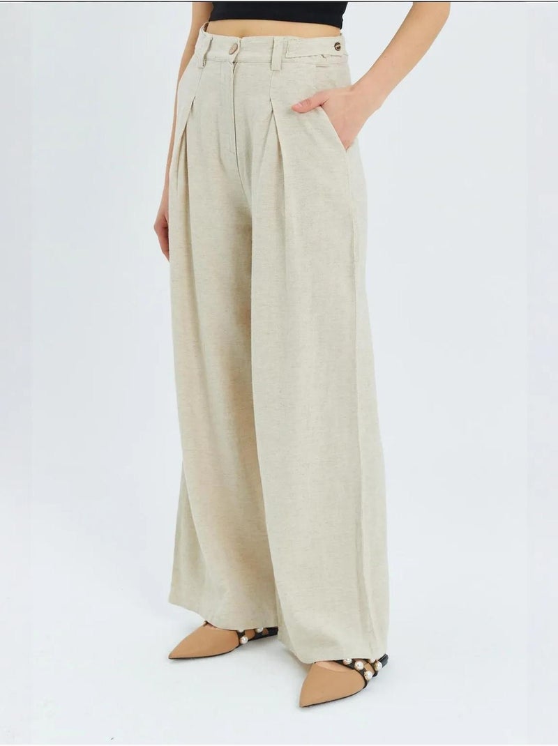 Palazzo-broek met hoge taille en plooien mixray Beige - Kiabi