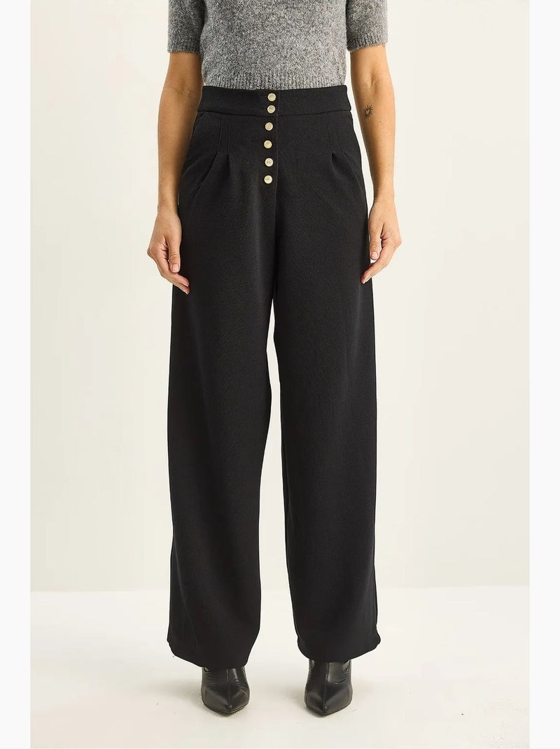 Palazzo-broek met hoge taille en wijde pijpen lucci Zwart - Kiabi