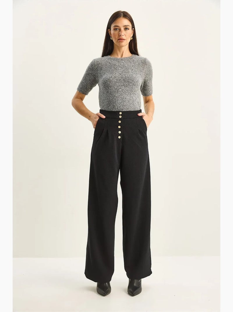 Palazzo-broek met hoge taille en wijde pijpen lucci Zwart - Kiabi