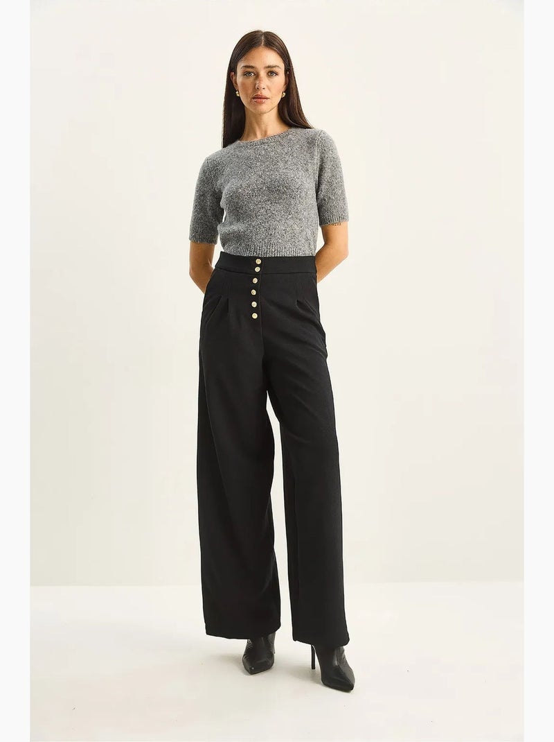 Palazzo-broek met hoge taille en wijde pijpen lucci Zwart - Kiabi