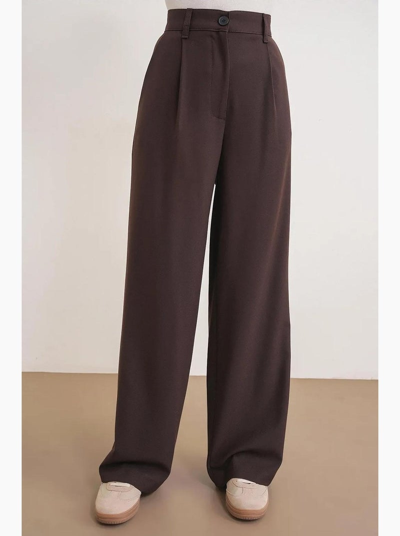 Palazzo-broek met hoge taille en zakken mixray Donkerbruin - Kiabi