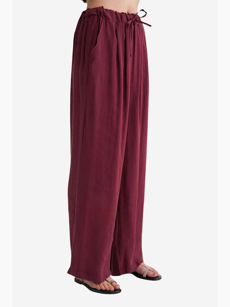 Palazzo-broek met hoge taille van modal met plooien en trekkoord mixray Bordeauxrood - Kiabi