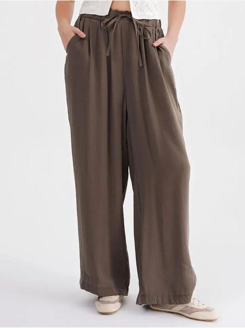 Palazzo-broek met hoge taille van modal met plooien en trekkoord mixray - Kiabi Palazzo-broek met hoge taille van modal met plooien en trekkoord mixray - Kiabi
