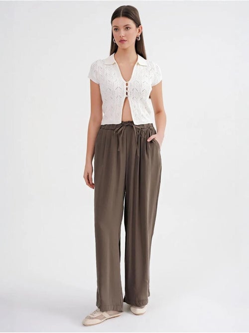 Palazzo-broek met hoge taille van modal met plooien en trekkoord mixray - Kiabi Palazzo-broek met hoge taille van modal met plooien en trekkoord mixray - Kiabi