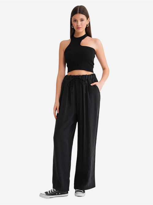 Palazzo-broek met hoge taille van modal met plooien en trekkoord mixray - Kiabi Palazzo-broek met hoge taille van modal met plooien en trekkoord mixray - Kiabi