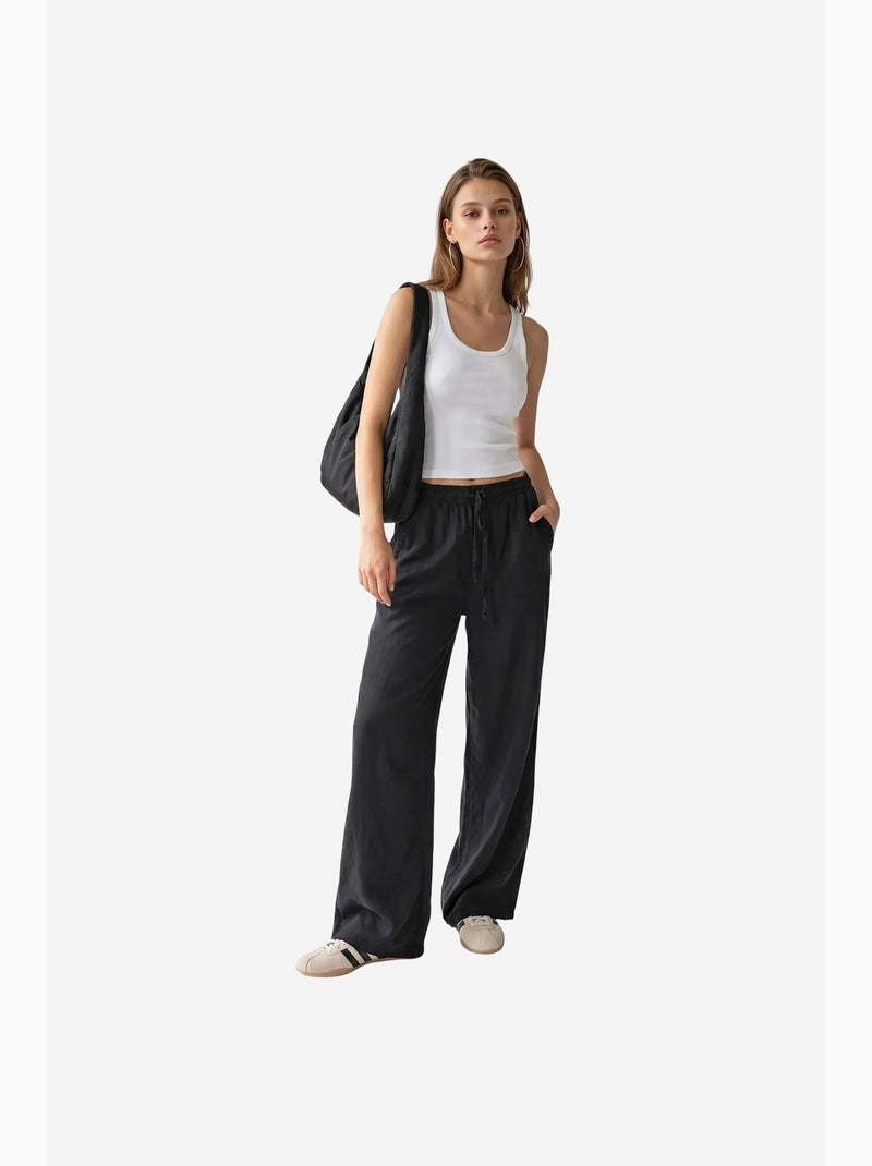 Palazzo-broek met wijde pijp van tencel mixray Zwart - Kiabi