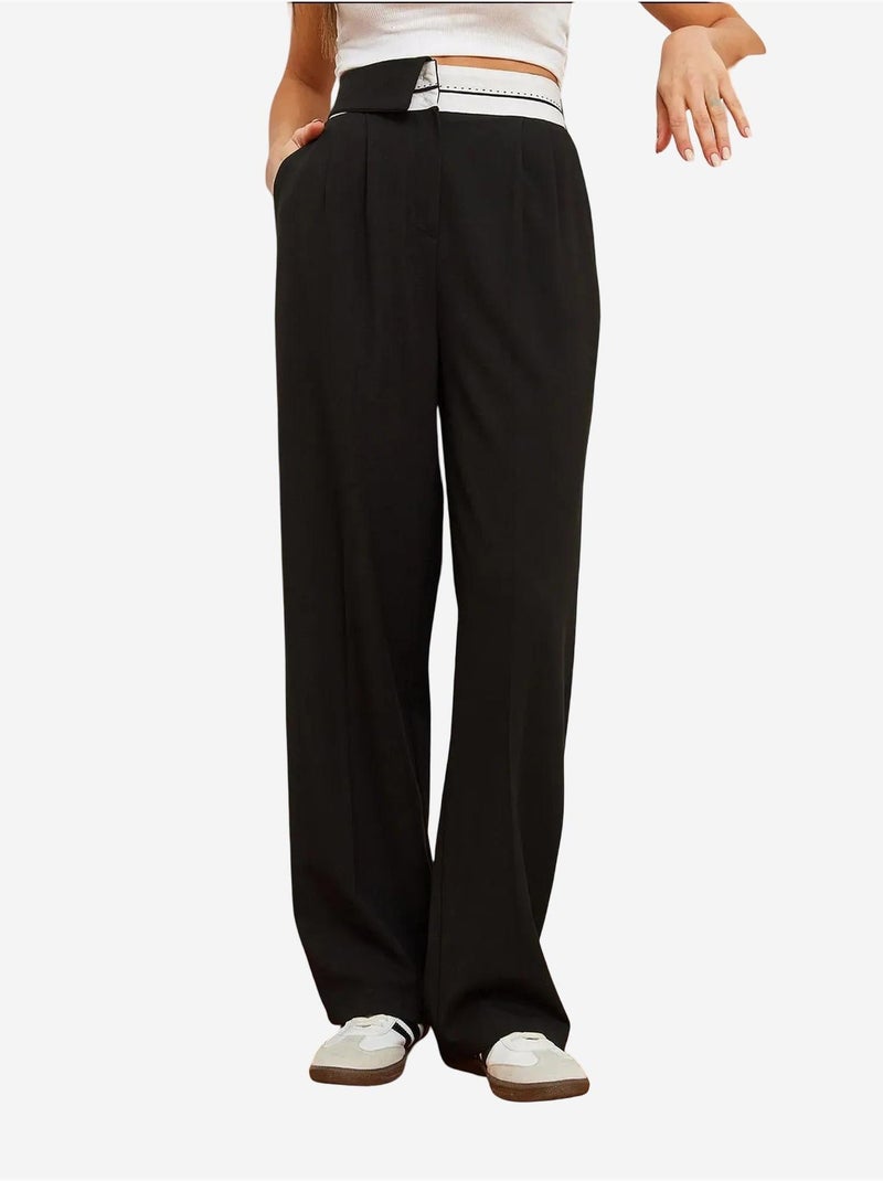Palazzo-broek met wijde pijpen, asymmetrische taille en knopen lucci Zwart - Kiabi
