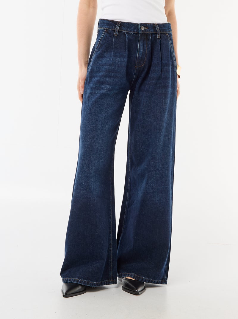 Palazzobroek met wijde pijpen en hoge taille Blauw - Kiabi