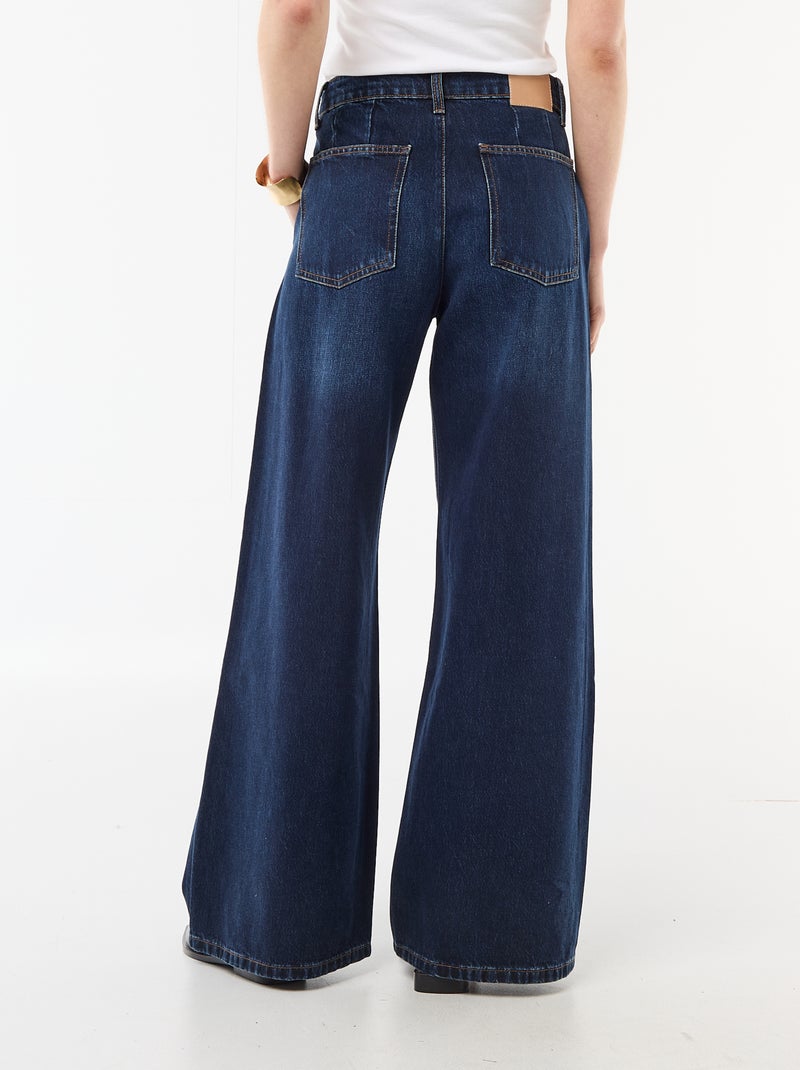 Palazzobroek met wijde pijpen en hoge taille Blauw - Kiabi
