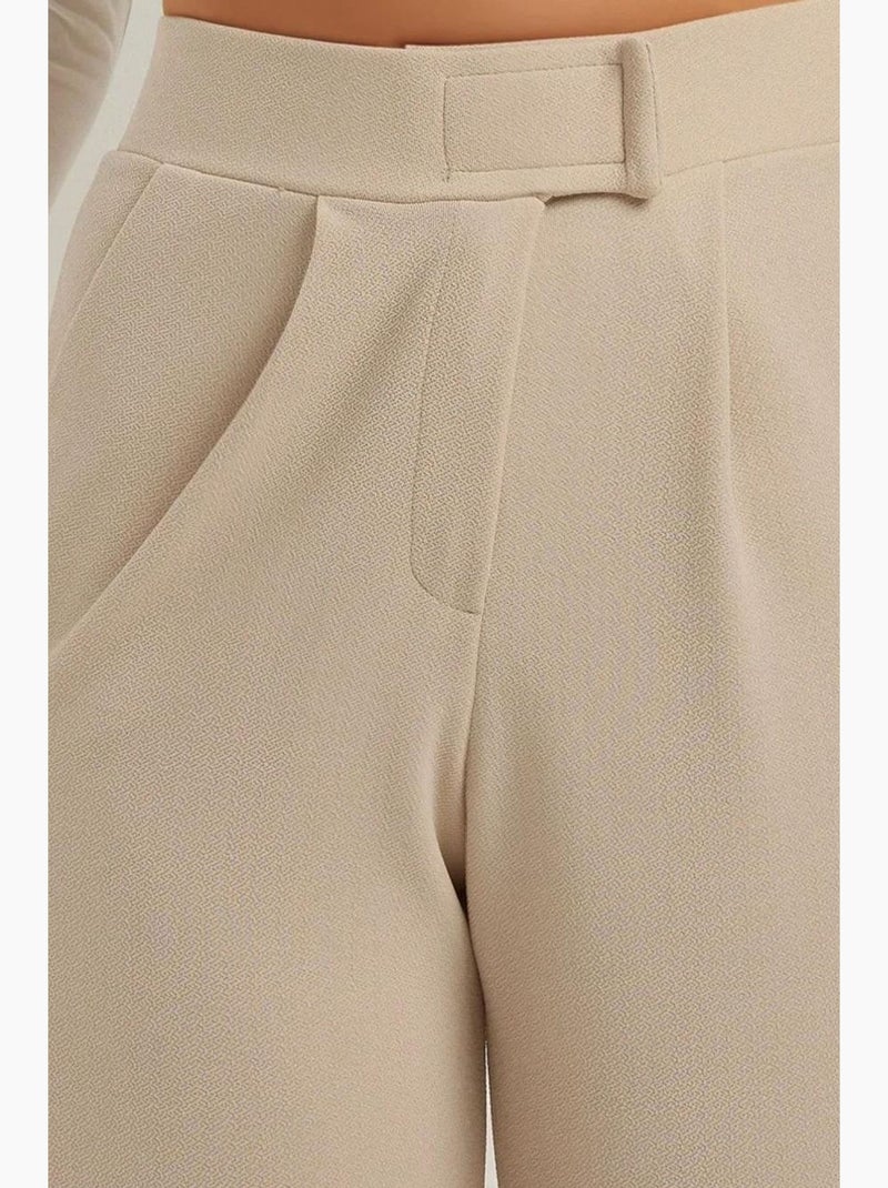 Palazzobroek van crêpe met hoge taille en elastiek hiccup Klei-beige - Kiabi