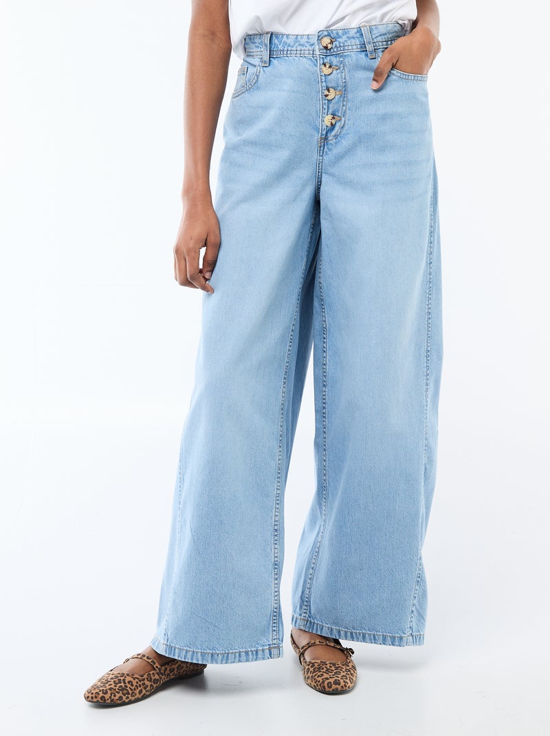Palazzobroek van denim met details Blauw - Kiabi