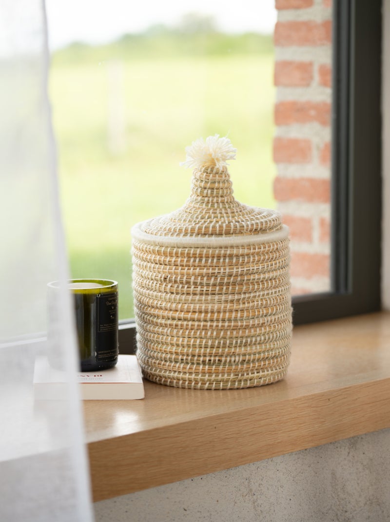 Panier avec couvercle laine Blanc - Kiabi