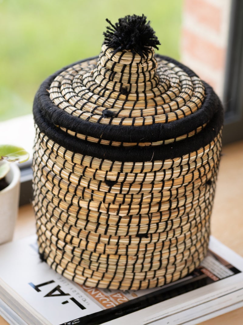 Panier avec couvercle laine Noir - Kiabi