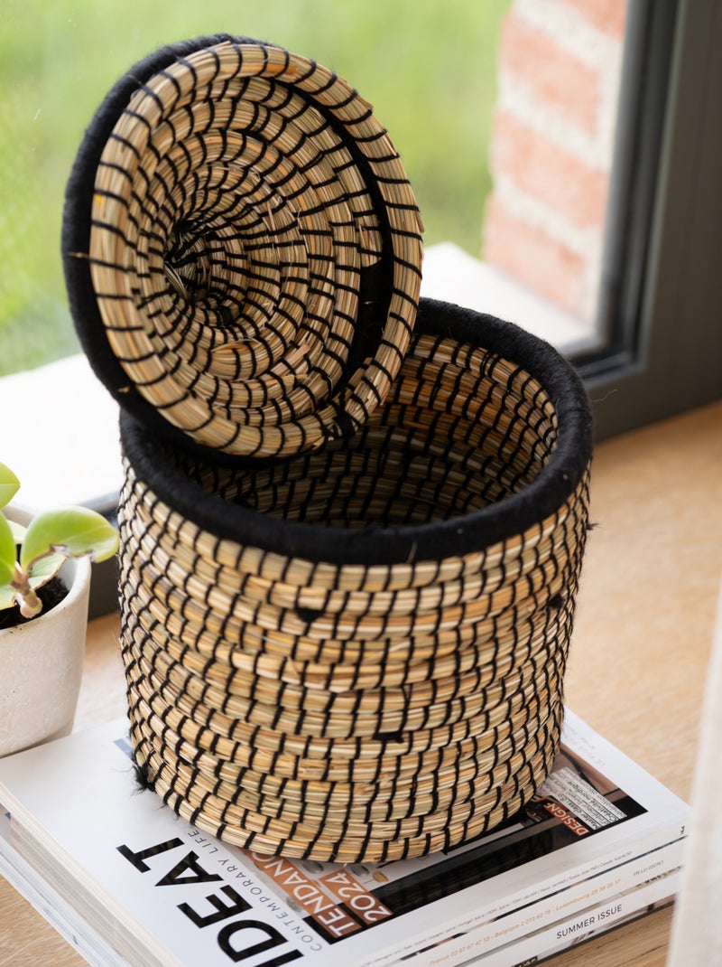 Panier avec couvercle laine Noir - Kiabi