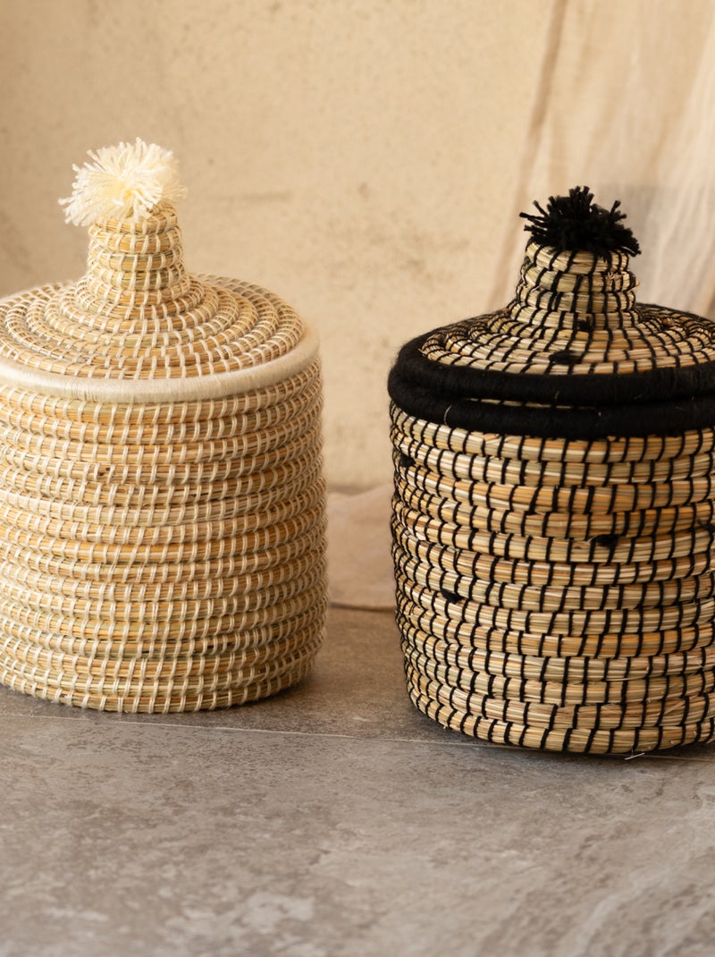 Panier avec couvercle laine Noir - Kiabi