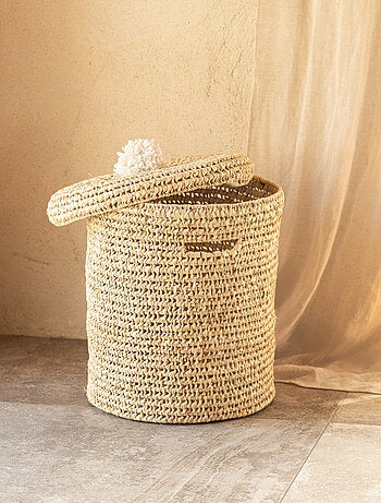 Panière a linge ajourée couvercle pompon